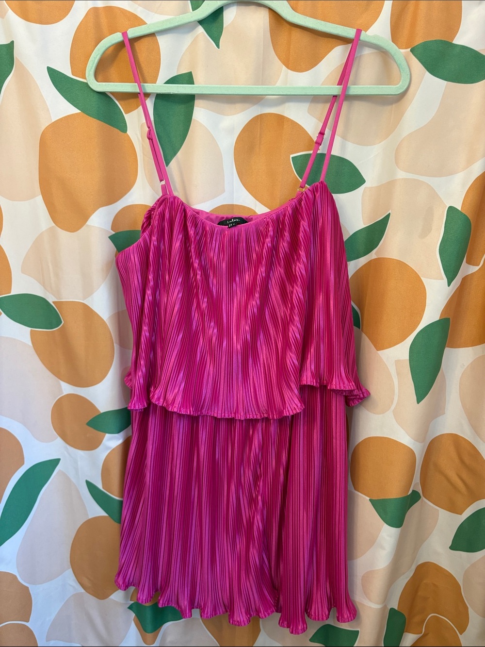 Lulus Fun Flirt Hot Pink Satin Plisse Sleeveless Romper, size XL NWT